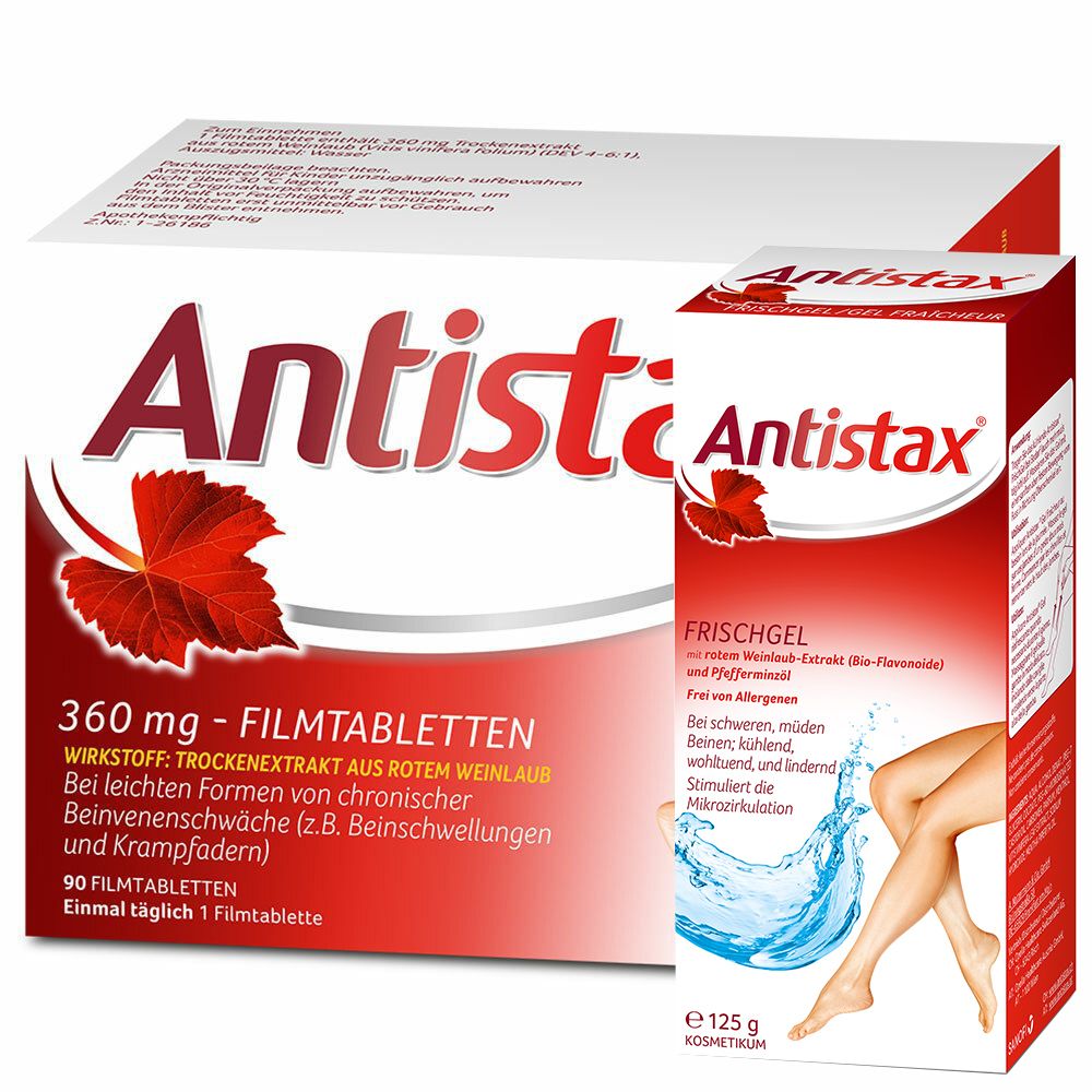 Antistax® 360 mg Filmtabletten bei Venenschwäche und Krampfadern + Antistax® Frischgel bei müden, schweren Beinen