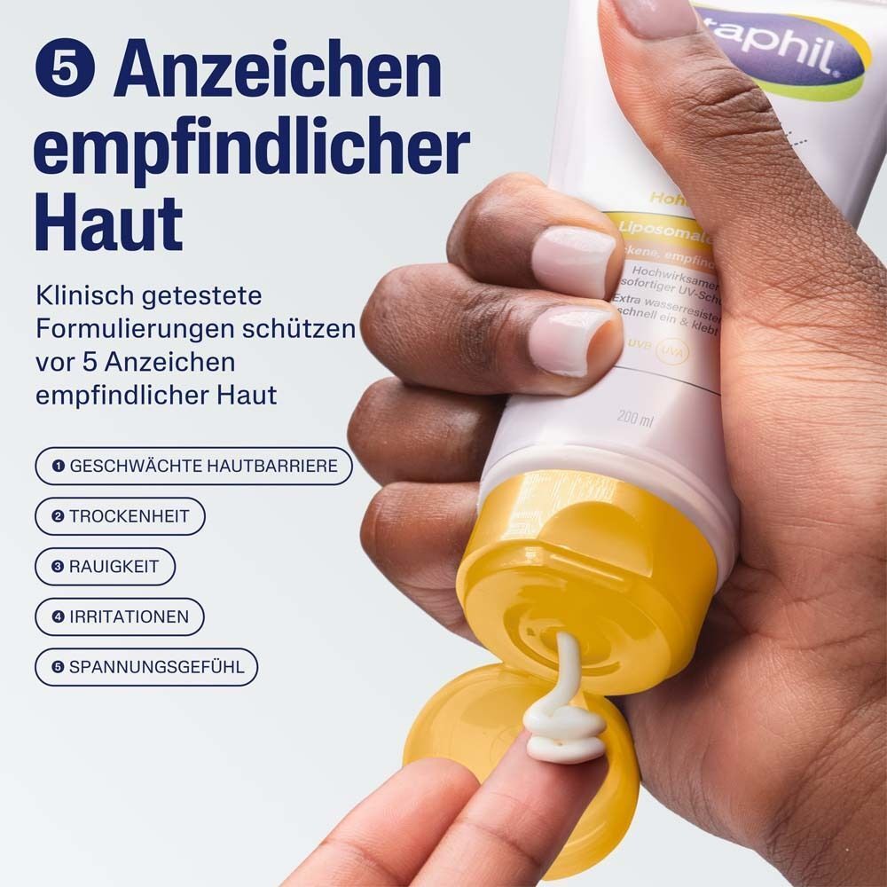 Cetaphil Sun Lotion schützt vor 5 Anzeichen empfindlicher Haut.