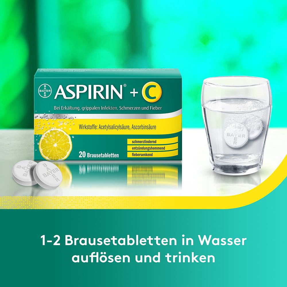 Aspirin® +C Brausetabletten bei Erkältung, grippalen Infekten, Schmerzen und Fieber