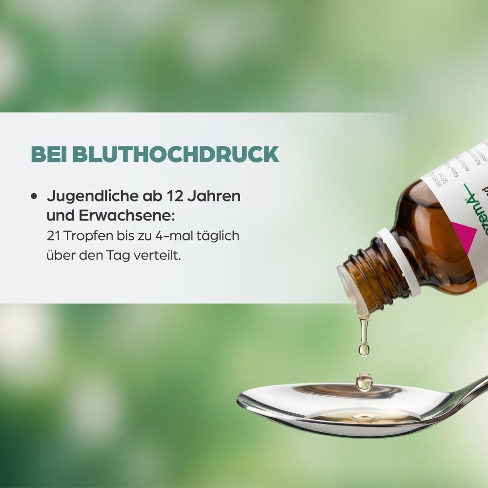 Tropfen APOZEMA® Bluthochdruck Nr. 10 werden auf einen Löffel getropft.