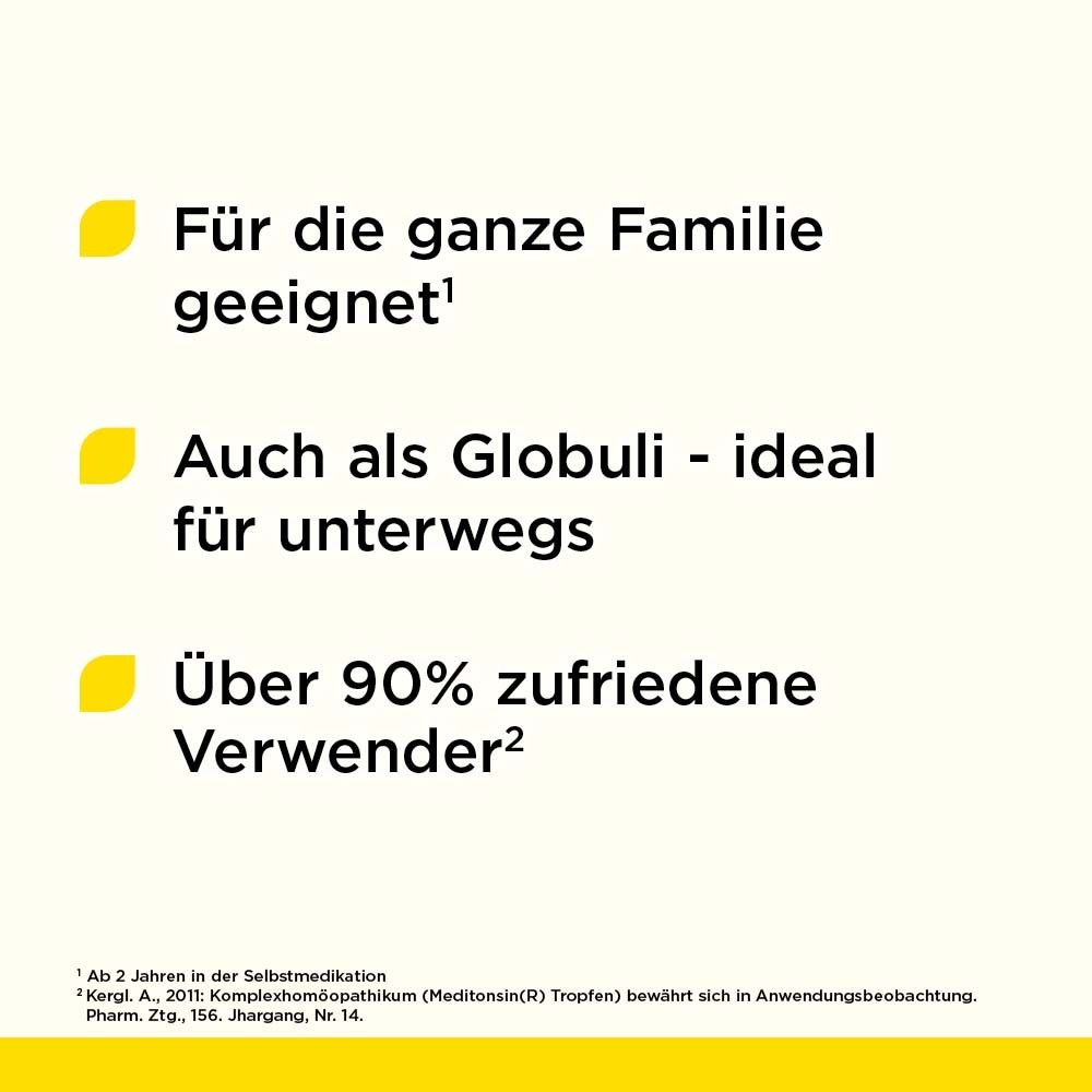 Text: "Für die ganze Familie geeignet, Auch als Globuli - ideal für unterwegs, Über 90% zufriedene Verwender".