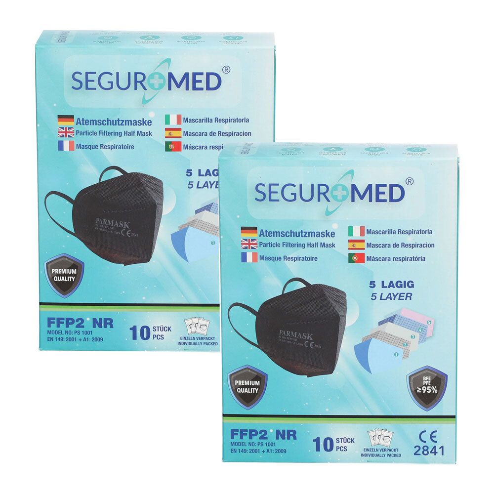 SEGURMED® FFP2 Atemschutzmaske schwarz 5-lagig 10 Stück