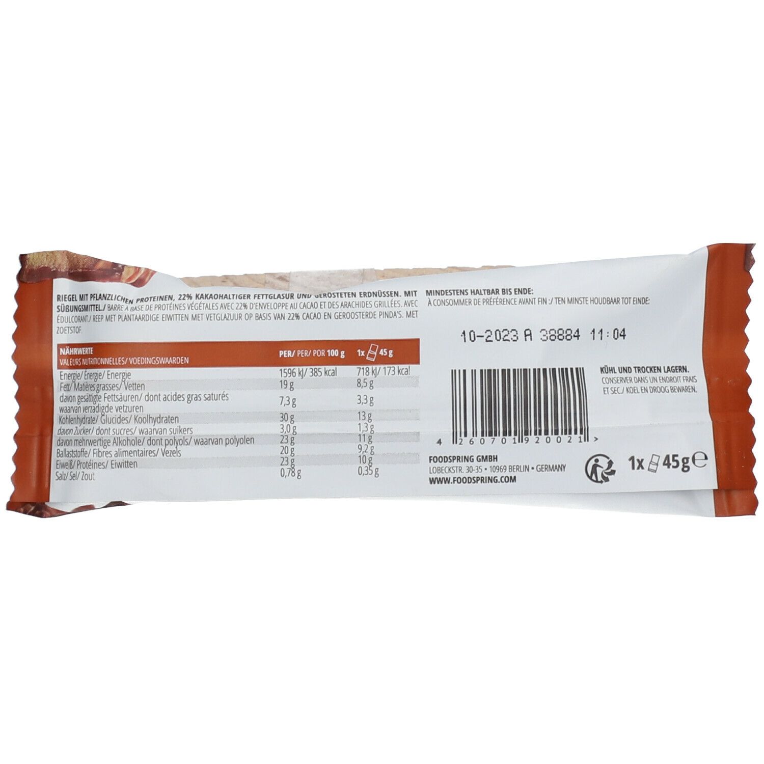 foodspring® Vegan Protein Bar Extra Layered Roasted Peanut 45 g Shop