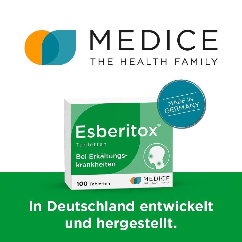 Schachtel Esberitox® Tabletten mit Logo und Text: In Deutschland entwickelt und hergestellt. Made in Germany.