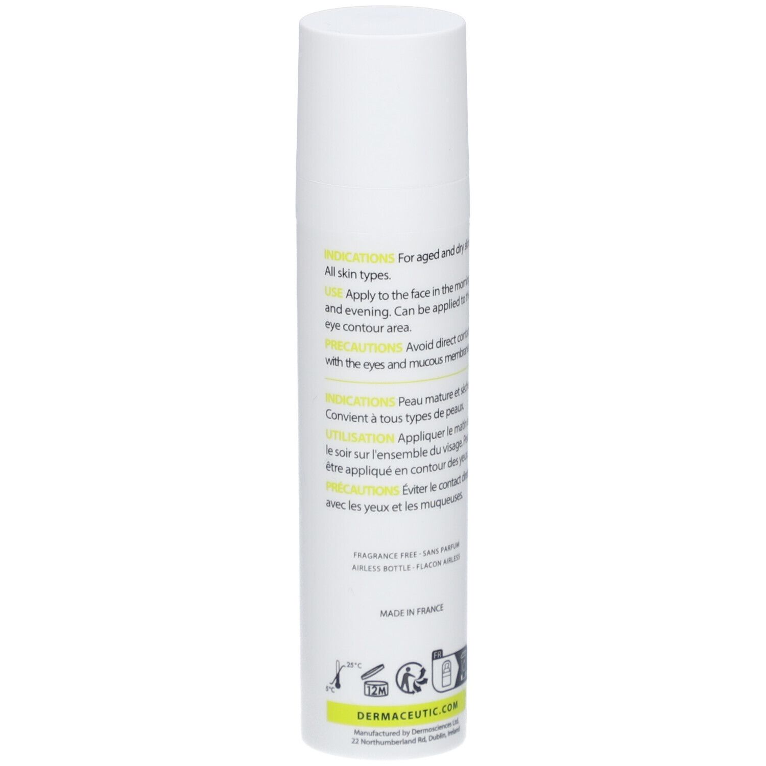 Weiße Creme-Flasche. Aufschrift: Regen Ceutic, 3% Peptide, Hyaluronsäure, Vitamine C & E, Sheabutter. Rückseite mit Text.