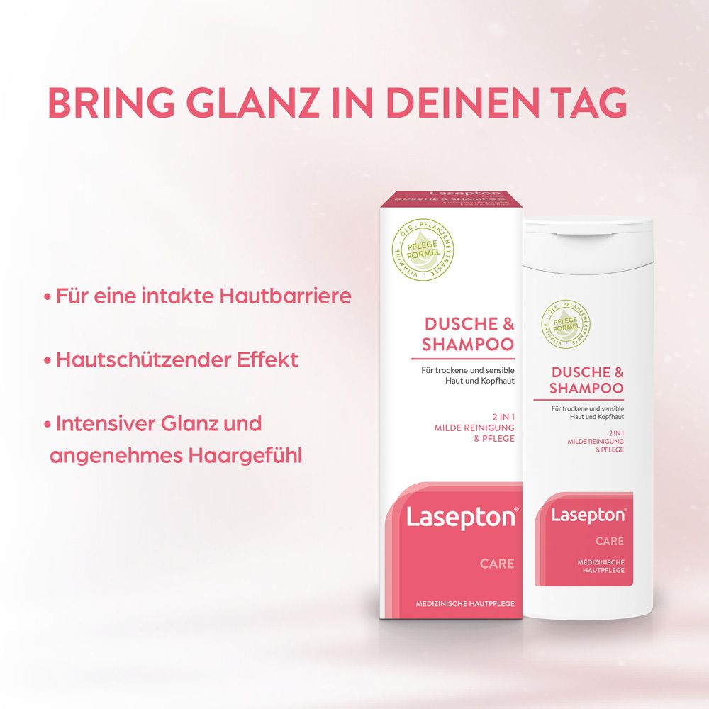Lasepton Care Dusch- & Shampoo Packung und Flasche.