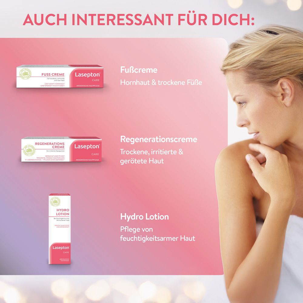 Lasepton Care Produkte: Fußcreme, Regenerationscreme, Hydro Lotion.