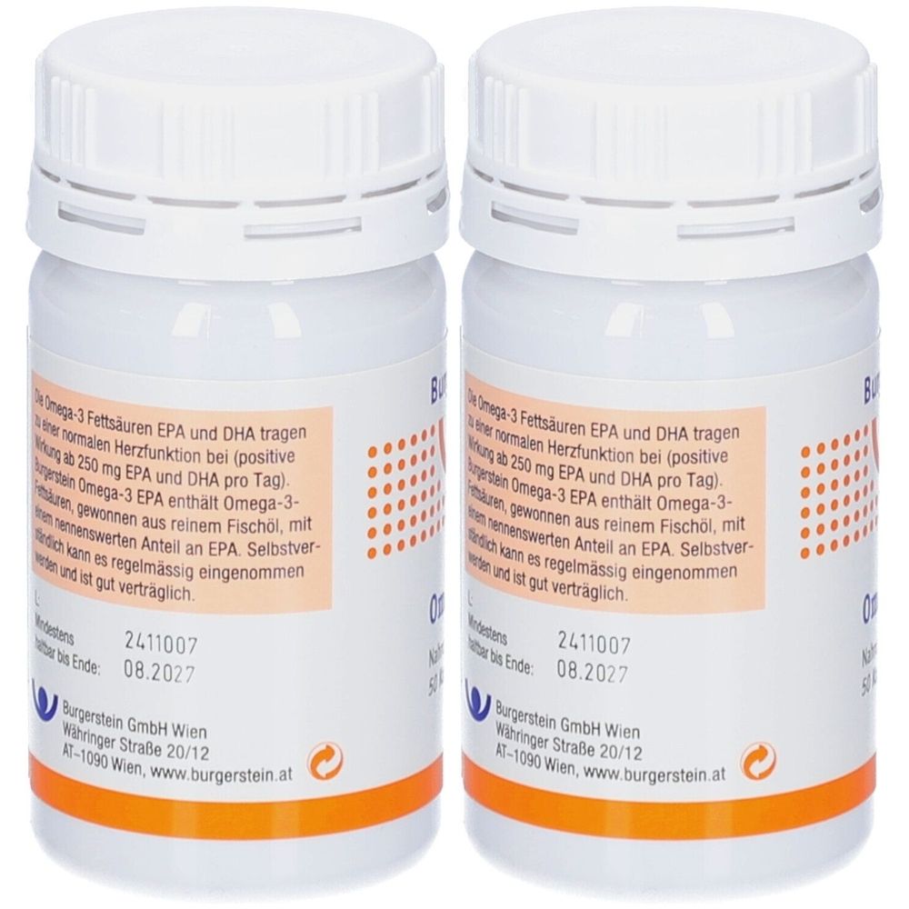 Zwei weiße Flaschen mit Schraubverschluss. Aufkleber mit Text. Produktname nicht sichtbar.