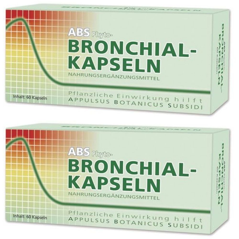 Zwei Schachteln ABS Phyto Bronchial-Kapseln. Aufschrift: BRONCHIAL-KAPSELN, Nahrungsergänzungsmittel. Inhalt: 60 Kapseln.