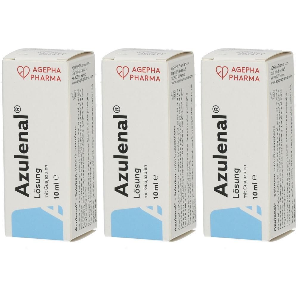 Drei Packungen AzulenaL Lösung mit Guajazulen, je 10 ml.