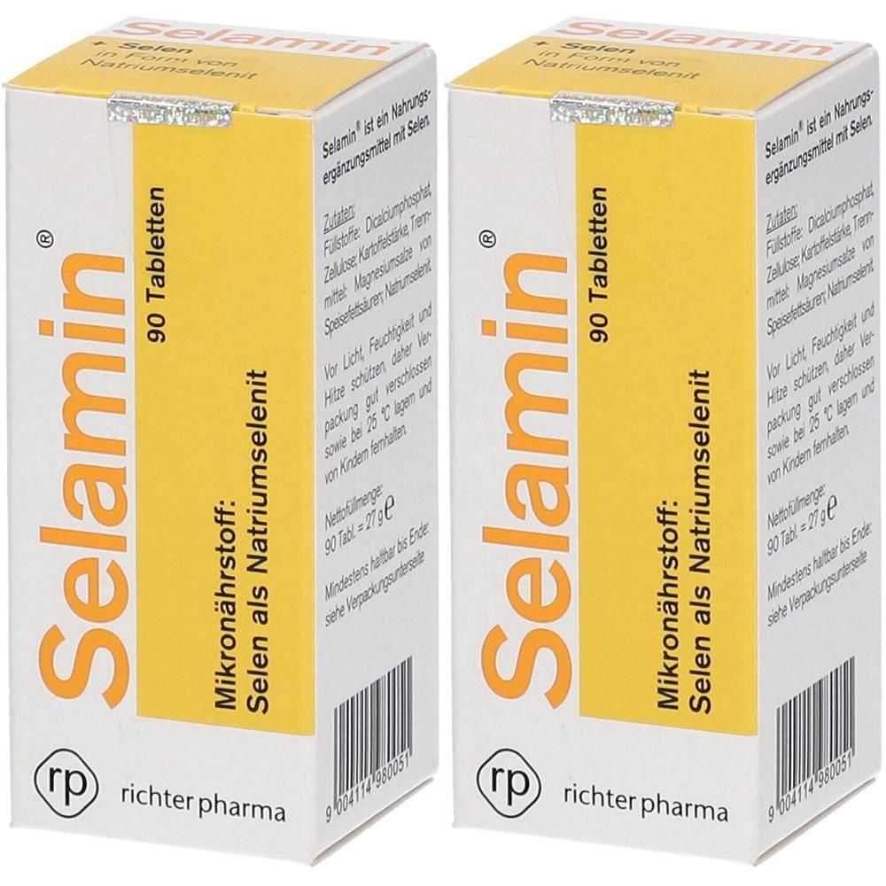 Zwei Packungen Selamin Tabletten, je 90 Stück. Richter Pharma.