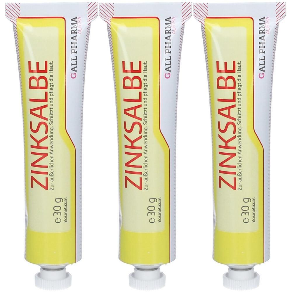 Drei Tuben Zinksalbe von Gall Pharma, je 30g.