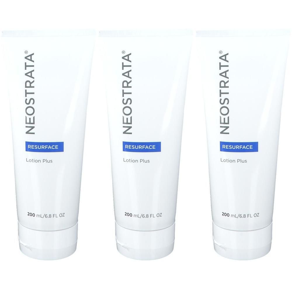Drei weiße Tuben mit NESTRATA RESURFACE Lotion Plus, 200 ml.