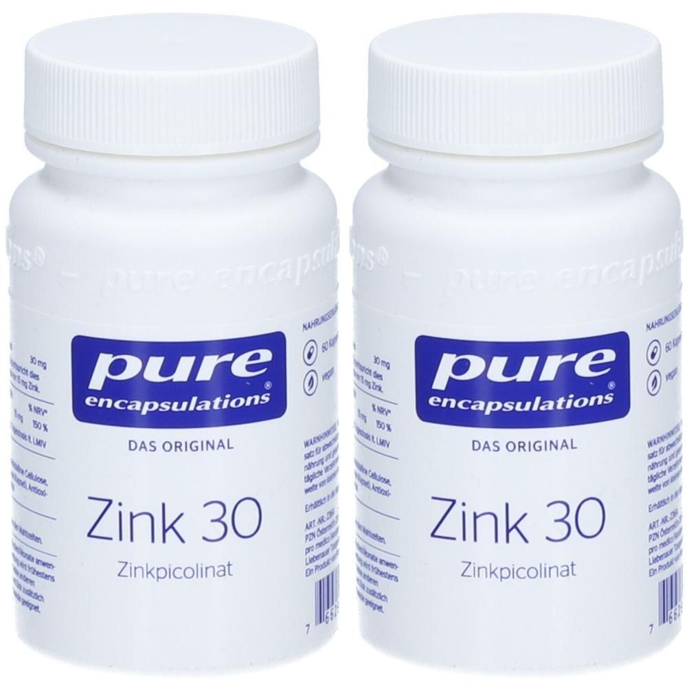 Zwei Flaschen Pure Encapsulations Zink 30 Zinkpicolinat.