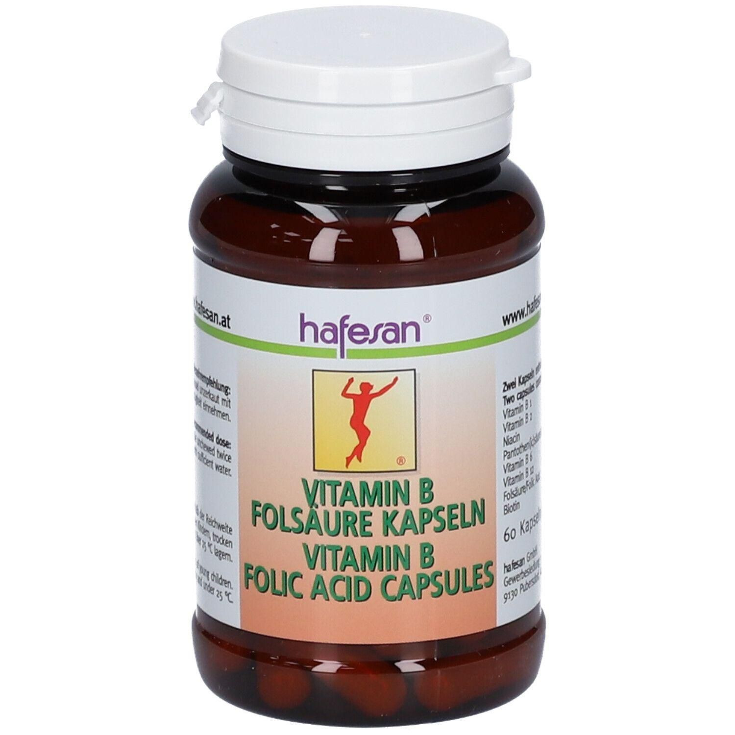 Braune Dose mit 60 Kapseln Vitamin B Folsäure Kapseln.