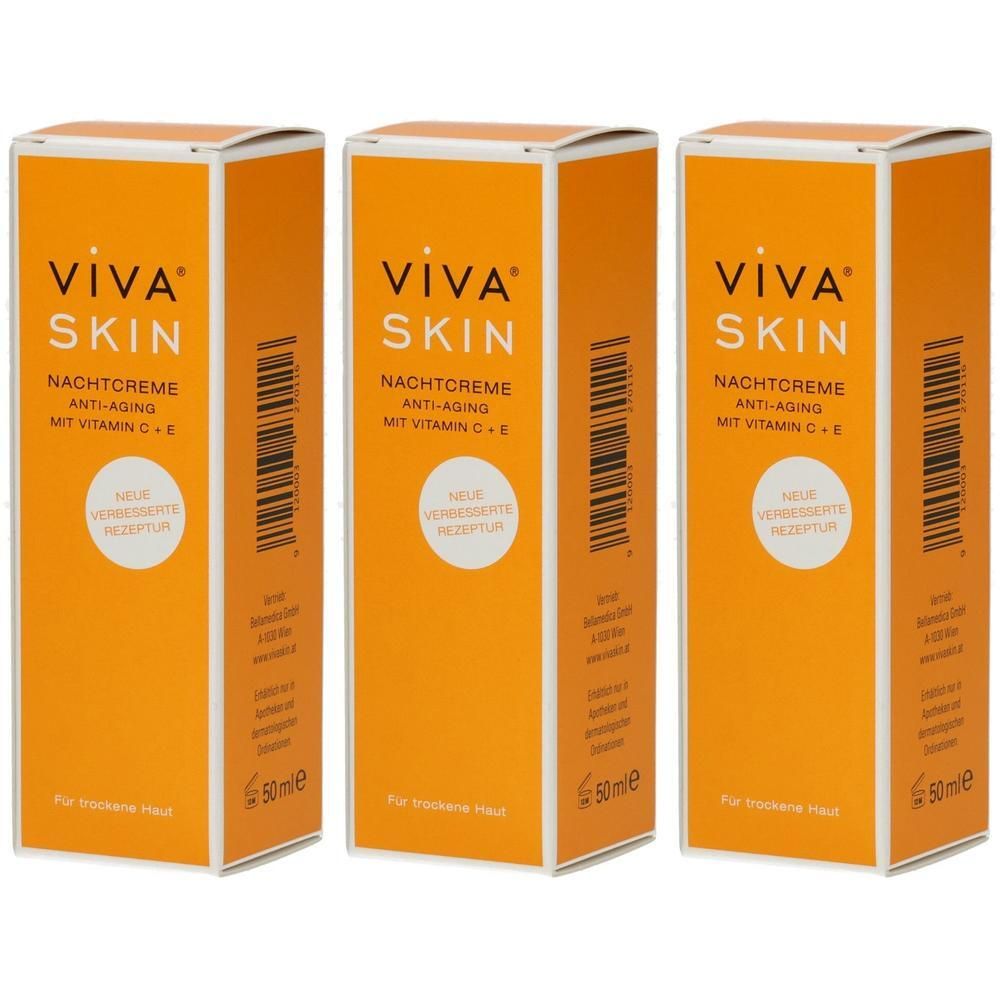 Drei Schachteln Viva Skin Nachtcreme Anti-Aging mit Vitamin C+E für trockene Haut, 50ml.
