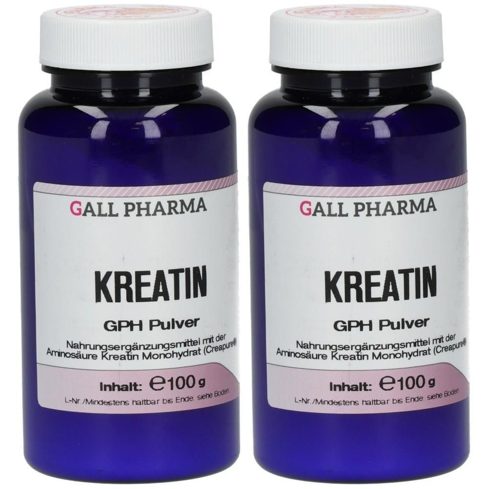 Zwei Flaschen Gall Pharma Kreatin GPH Pulver, je 100g.