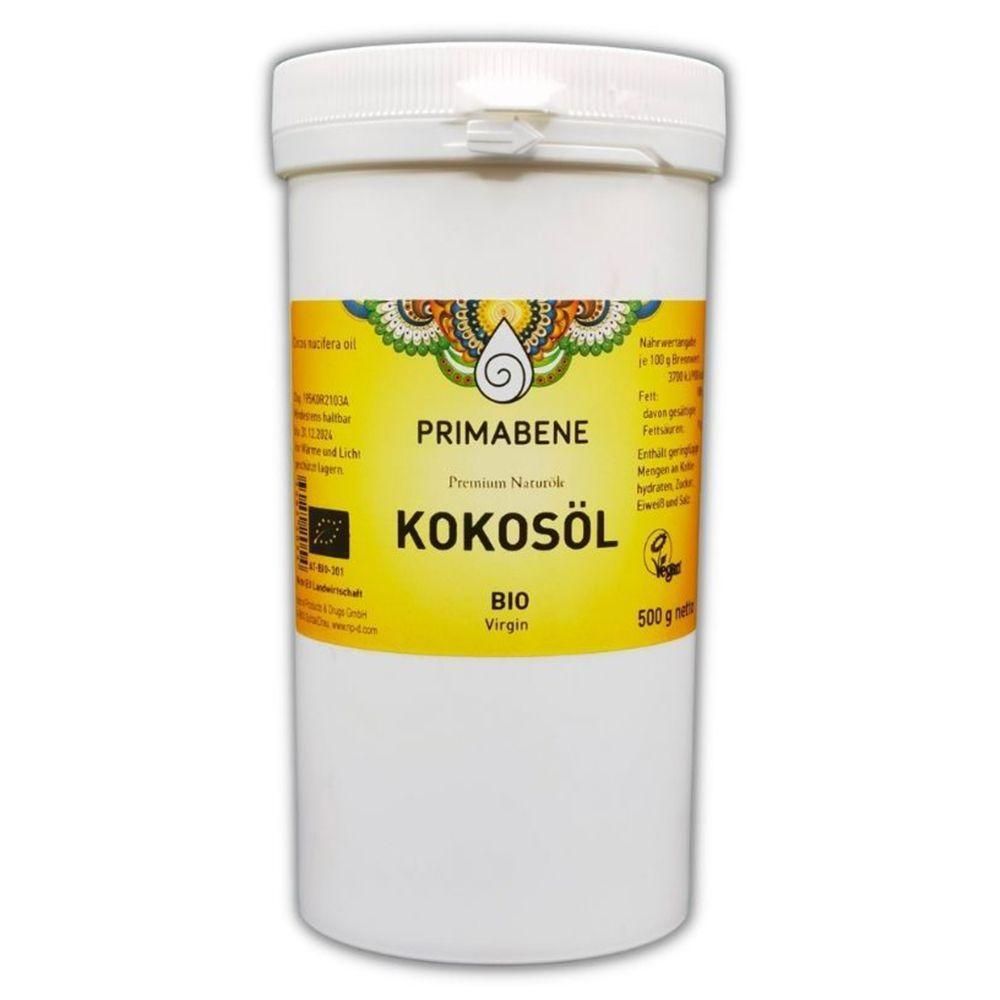 PRIMABENE Kokosöl BIO Virgin in weißem Tiegel, 500g.