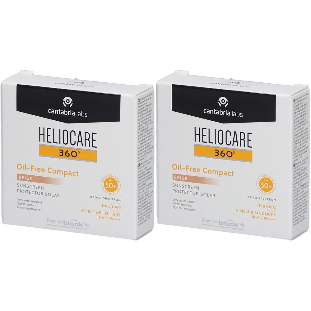 Zwei Packungen HELIOCARE® Color Oil-free Compact Beige LSF 50 Sonnenschutz.