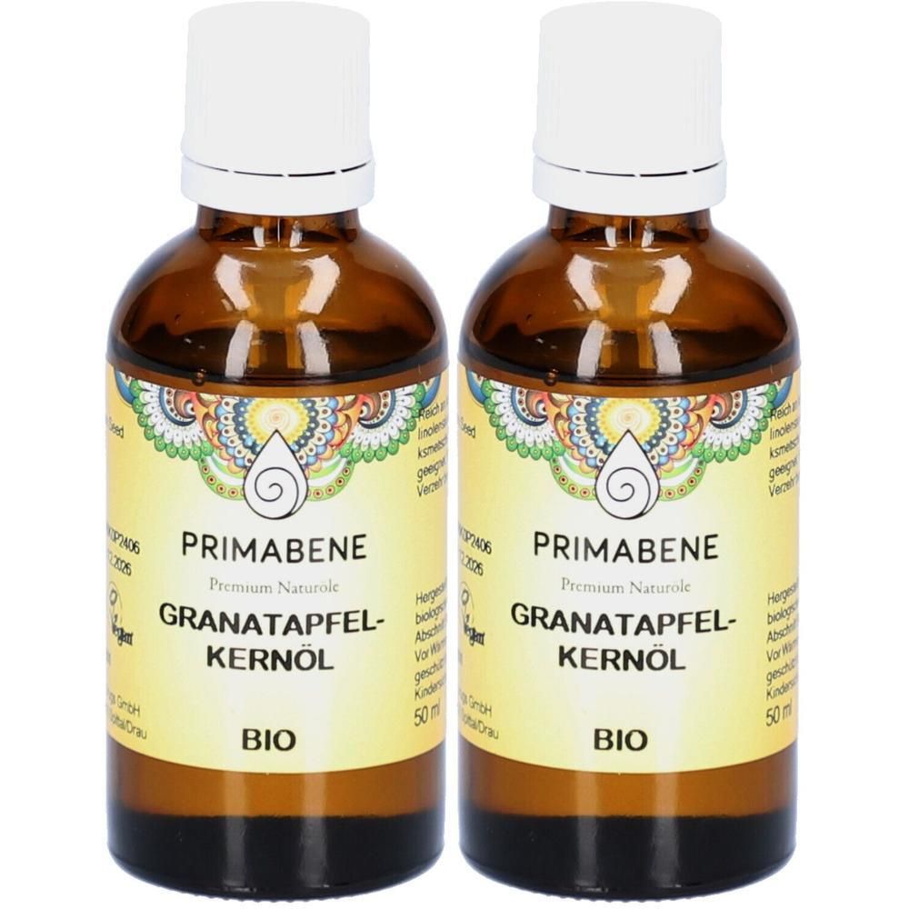 Zwei Flaschen PRIMABENE Granatapfelkernöl, BIO, 50ml.