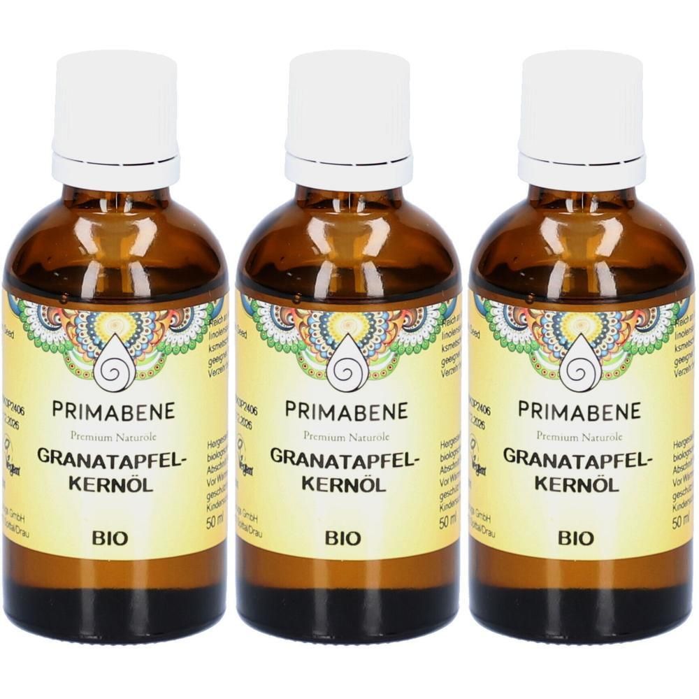 Drei Flaschen PRIMABENE Granatapfelkernöl, 50ml, BIO.