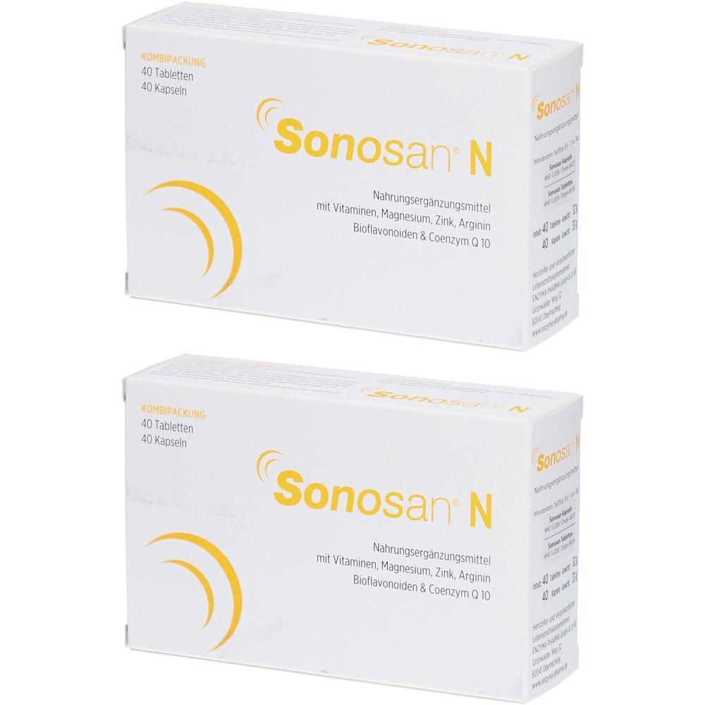 Zwei Packungen Sonosan N Nahrungsergänzungsmittel mit Vitaminen, Magnesium, Zink, Arginin, Bioflavonoiden & Coenzym Q10.