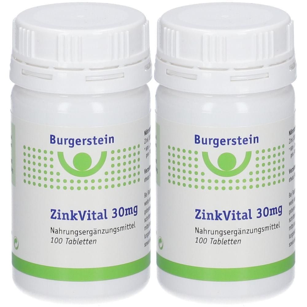 Zwei Burgerstein ZinkVital 30mg Flaschen mit je 100 Tabletten.