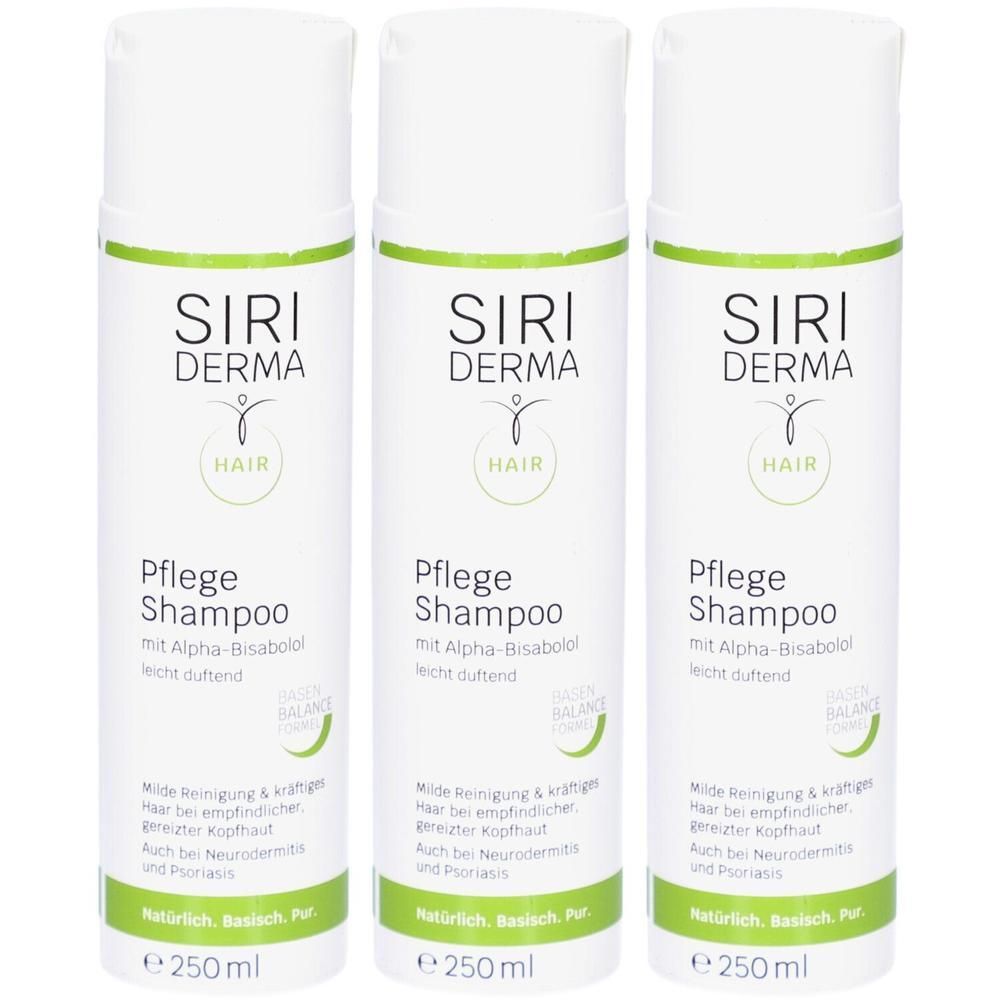 Drei Flaschen SIRI DERMA Pflege Shampoo mit Alpha-Bisabolol, je 250 ml.
