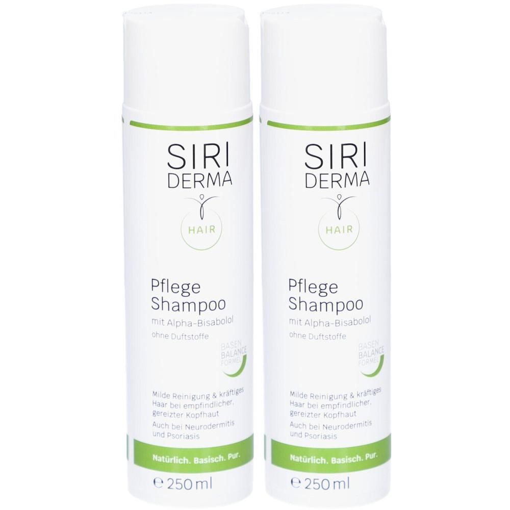 Zwei Flaschen SIRIDERMA Pflege Shampoo, 250ml. Ohne Duftstoffe, mit Alpha-Bisabolol.