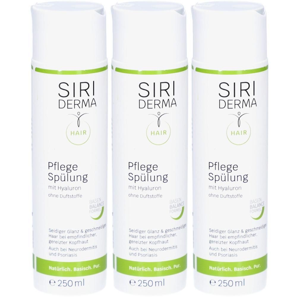 Drei Flaschen SIRI DERMA Pflege Spülung mit Hyaluron, je 250ml.