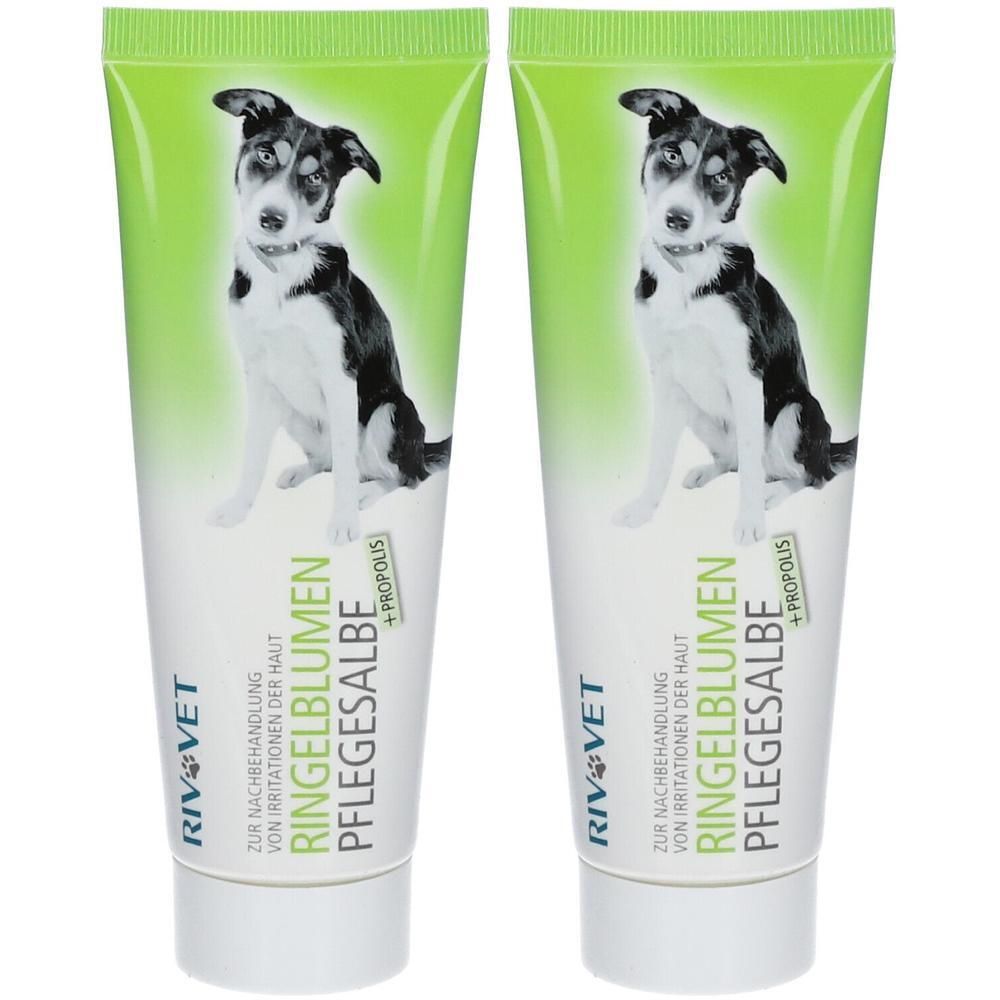 Zwei Tuben Rivvet Ringelblumen Pflegesalbe mit Hundmotiv. Enthält Propolis.