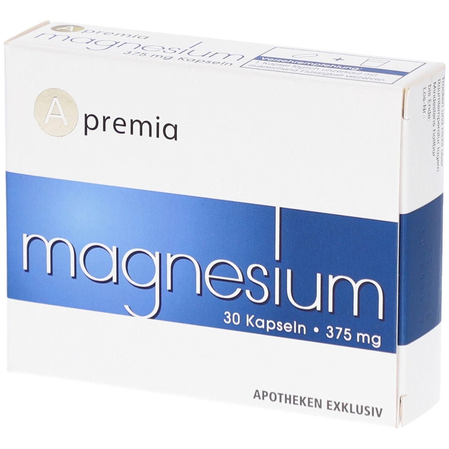 Packung Apremia Magnesium Kapseln, 30 Kapseln, 375 mg.