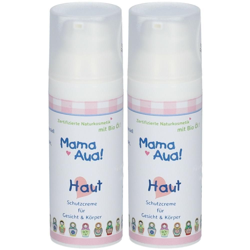 Zwei Flaschen Mama Aua! Hautschutzcreme für Gesicht & Körper. Zertifizierte Naturkosmetik mit Bio Öl.