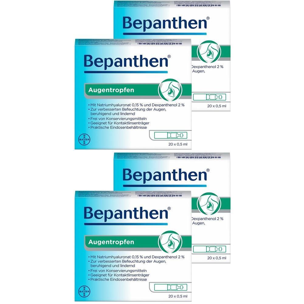 Zwei Packungen Bepanthen® Augentropfen mit je 20x 0,5ml Einzelpipetten.