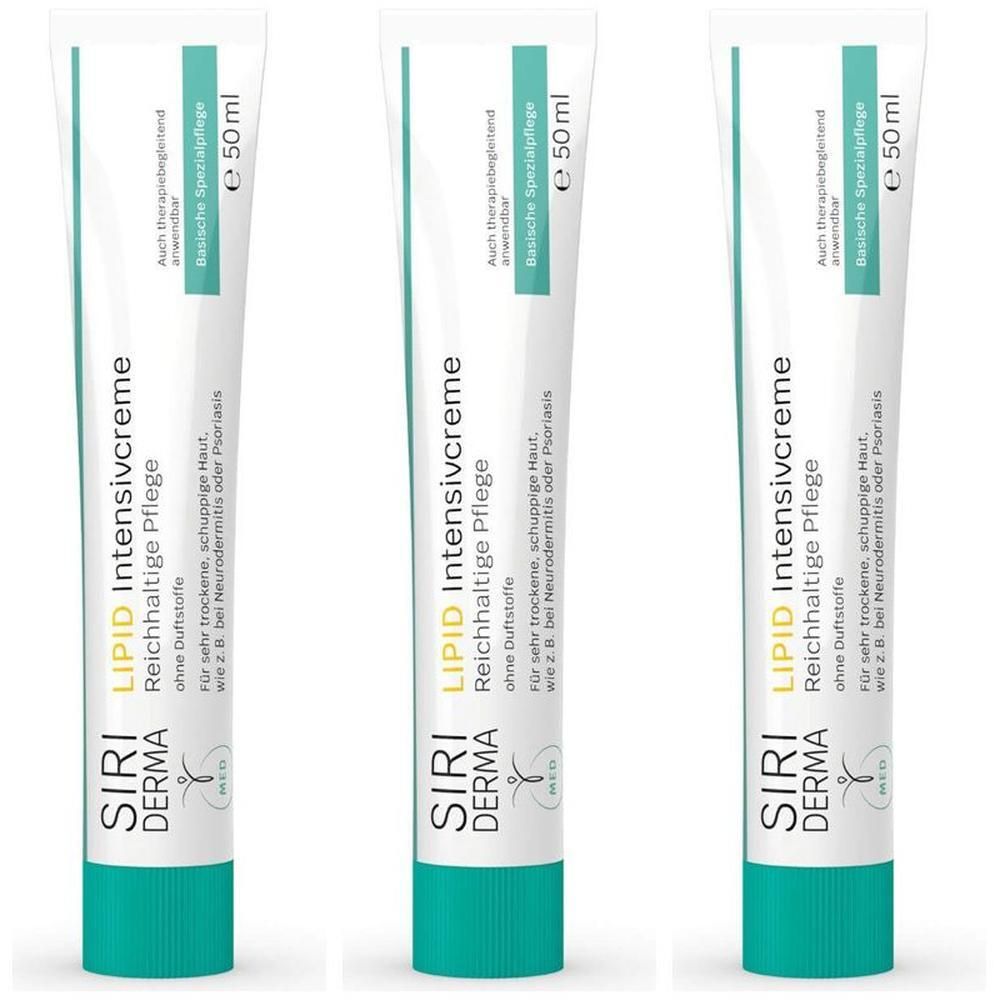 Drei Tuben SIRI DERMA LIPID Intensivcreme, 50ml, für trockene, schuppige Haut.