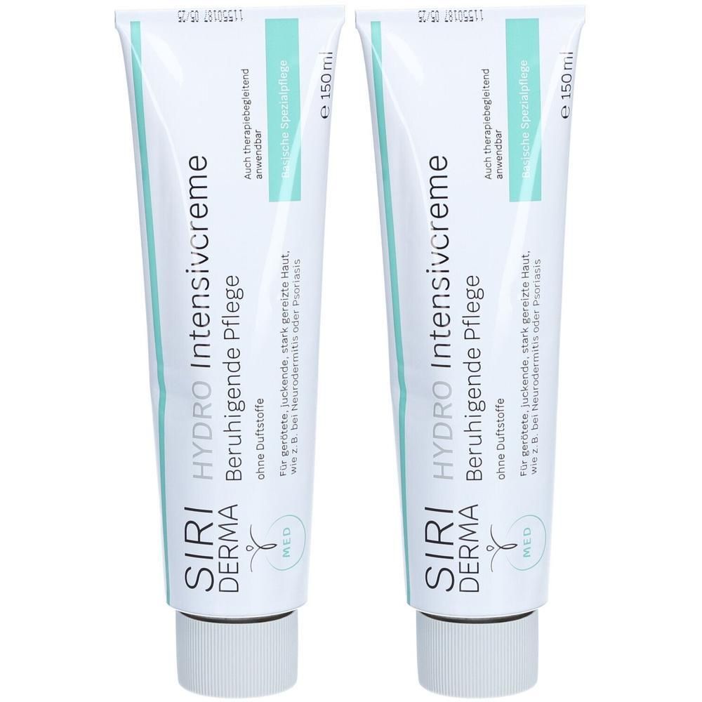 Zwei Tuben SIRIDERMA HYDRO Intensivcreme, beruhigende Pflege, 150ml.