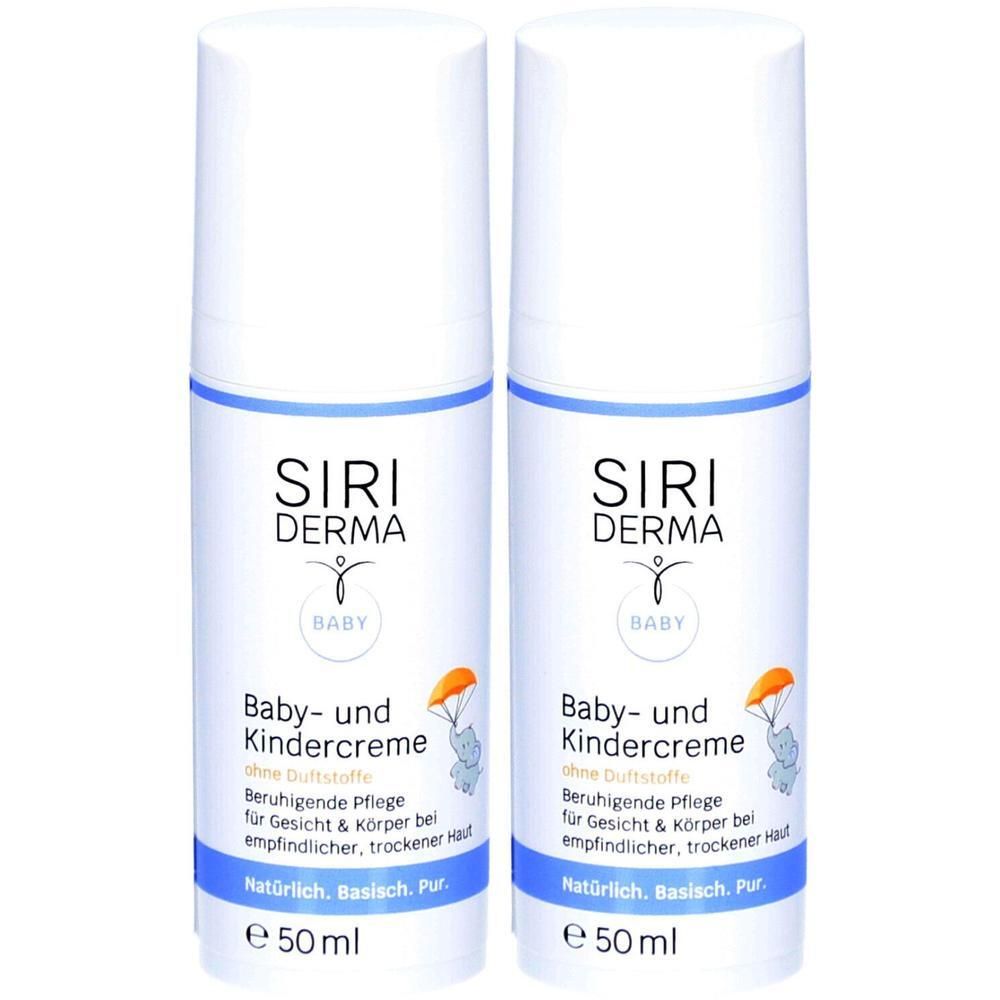 Zwei Siri Derma Baby- und Kindercreme Flaschen, parfümfrei, 50ml.