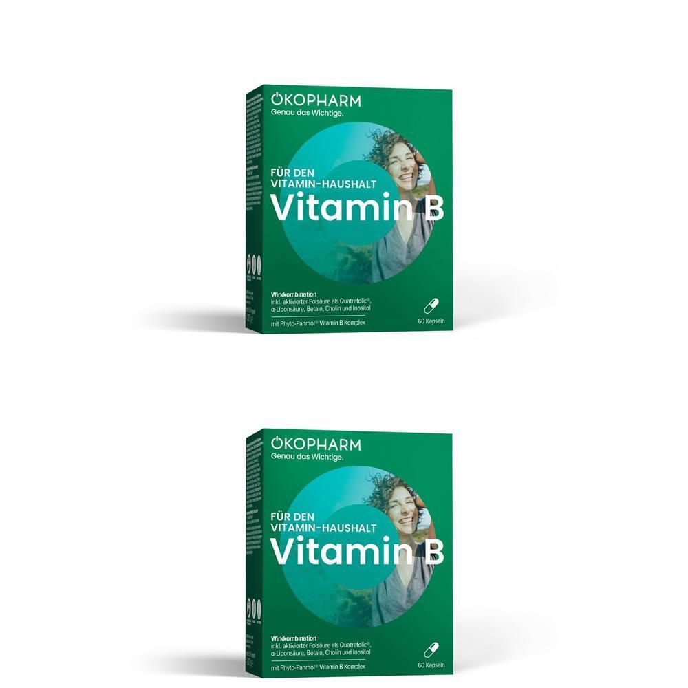 Grüne Verpackung für ÖKOPHARM Vitamin B, 60 Kapseln.