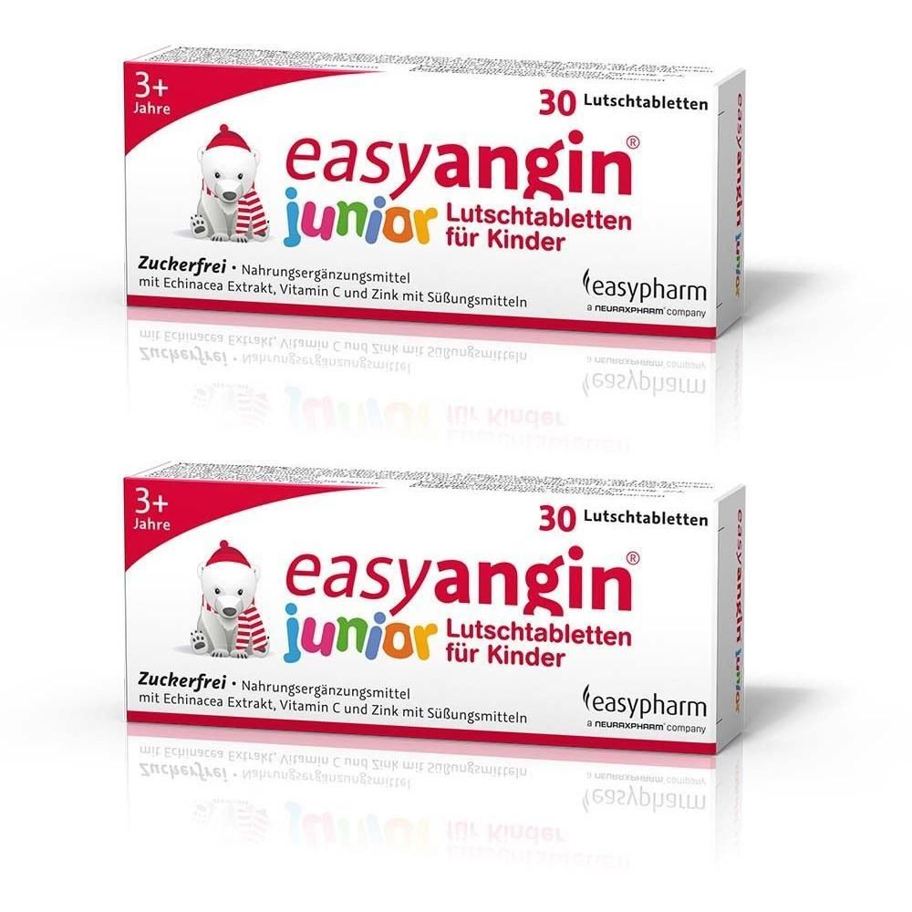 easyangin junior Lutschtabletten für Kinder, 30 Stück, zuckerfrei, mit Echinacea, Vitamin C und Zink.