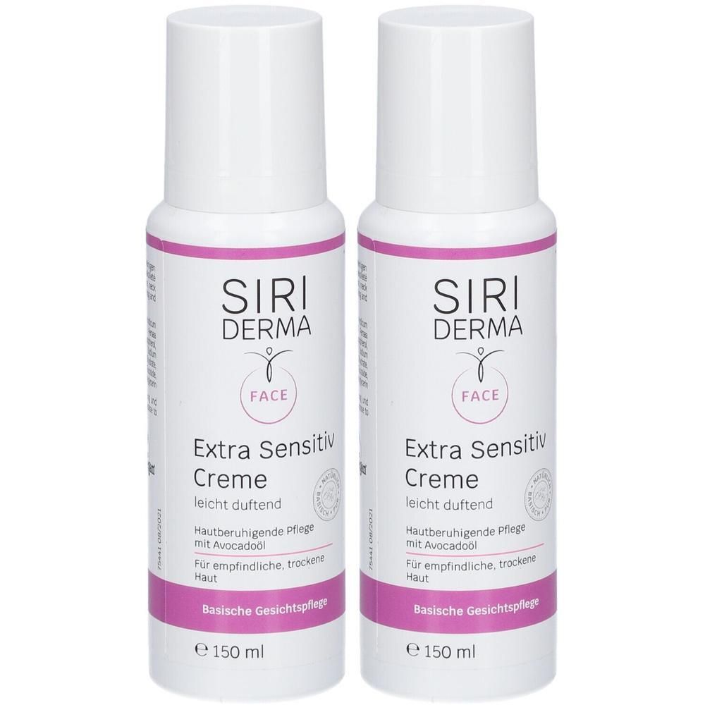 Zwei Flaschen SIRIDERMA Extra Sensitiv Creme, 150 ml. Basis Gesichtspflege für empfindliche, trockene Haut.