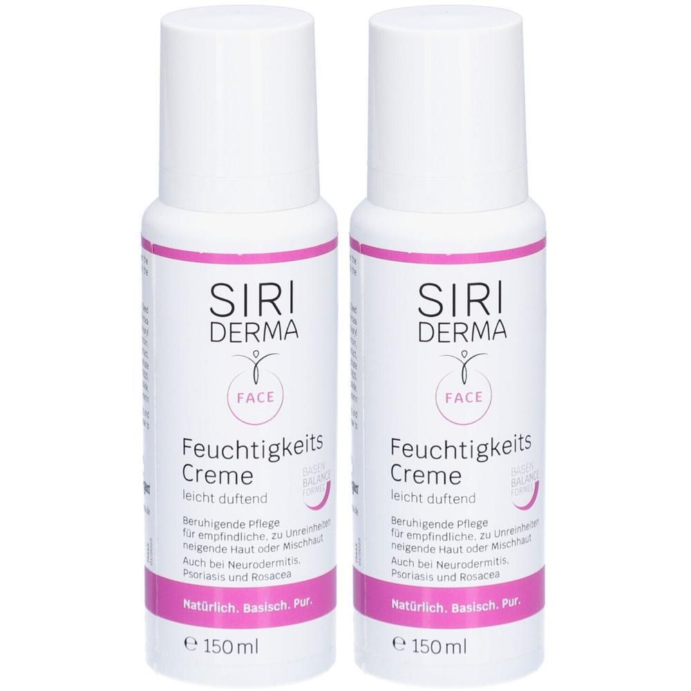 Zwei Flaschen SIRIDERMA Feuchtigkeitscreme, je 150 ml. Für empfindliche Haut.