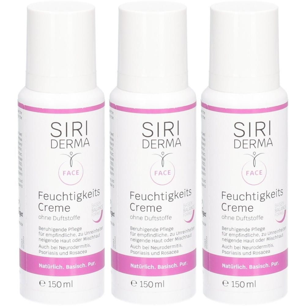 Drei SIRI DERMA Feuchtigkeitscreme Flaschen, 150 ml.