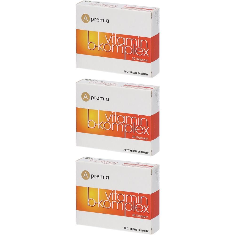 Drei Packungen Premia Vitamin B-Komplex mit je 30 Kapseln.