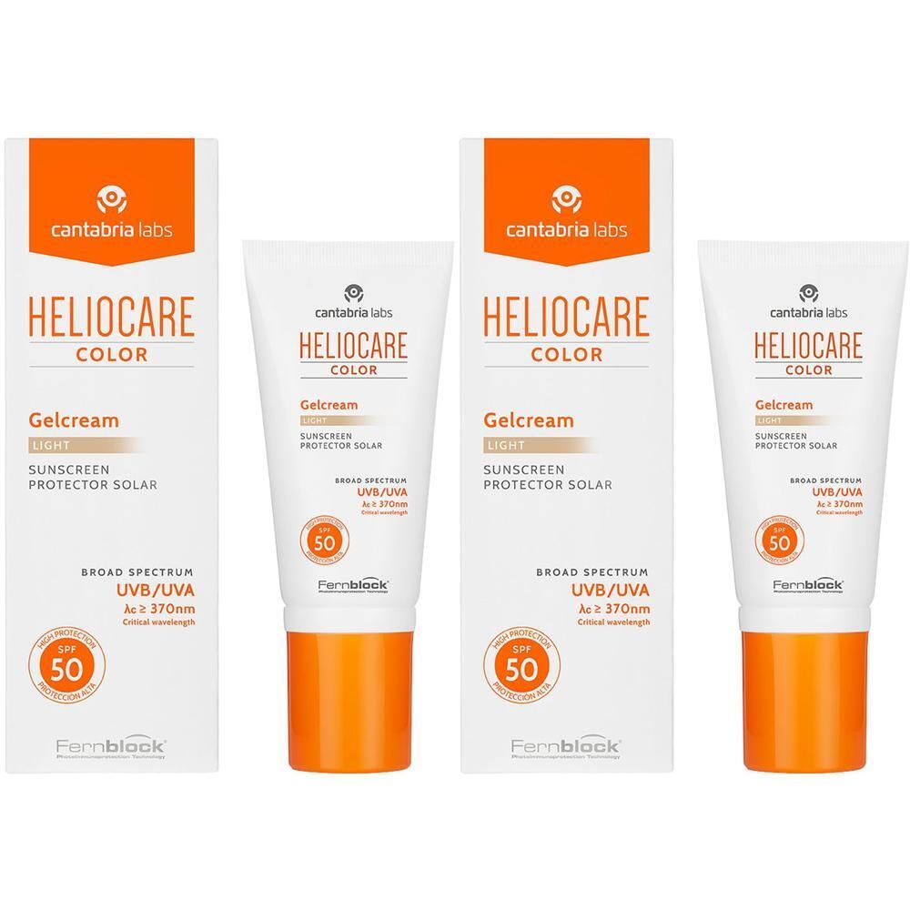 Zwei Tuben und Schachteln HELIOCARE Color Gelcreme Light LSF 50 Sonnenschutz.