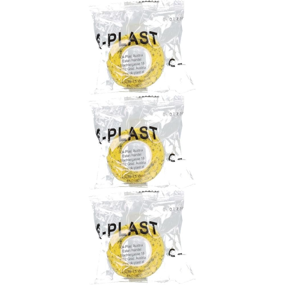 Drei Rollen gelbes Klebeband mit Smiley-Aufdruck, einzeln verpackt.