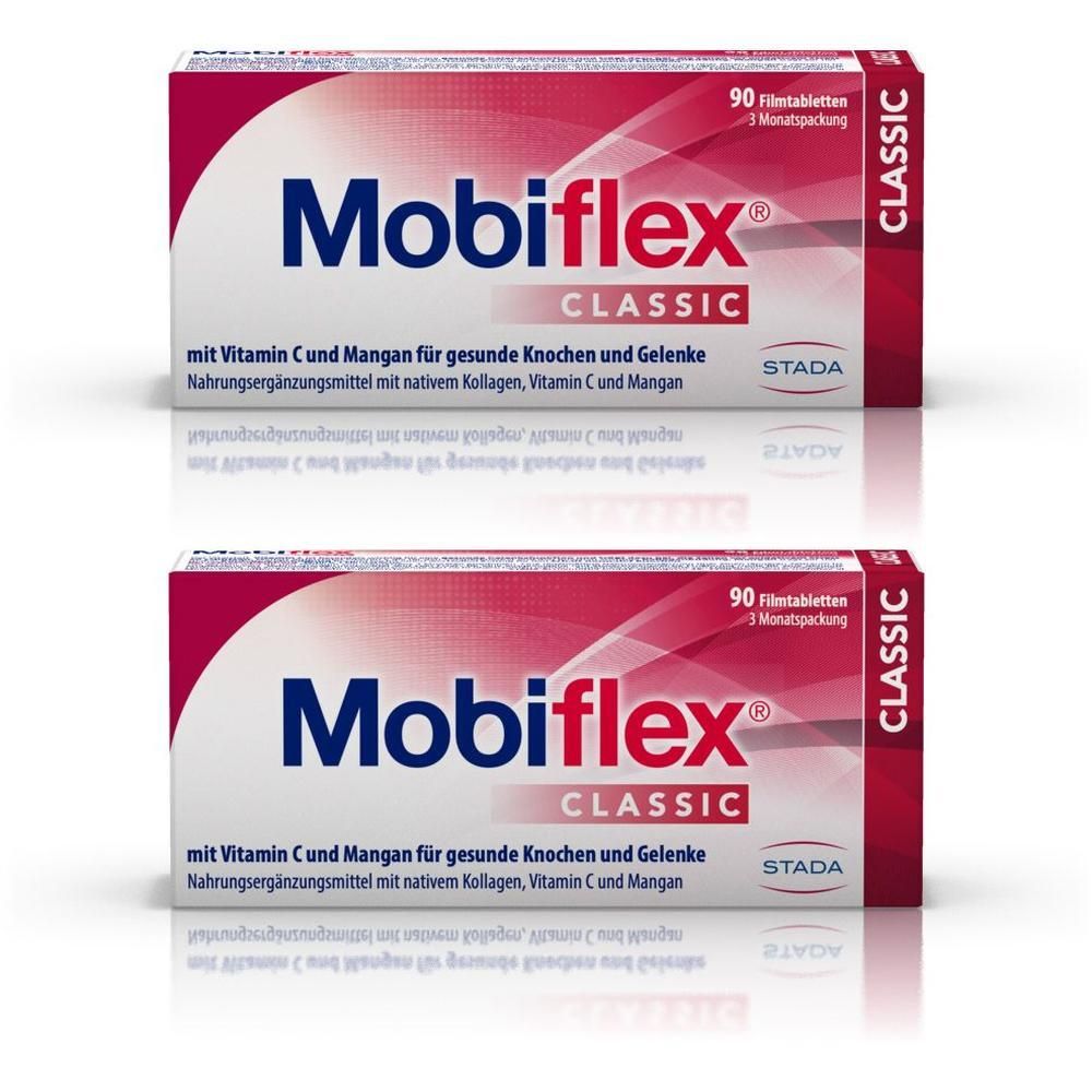 Zwei Packungen Mobiflex Classic Filmtabletten, 90 Stück pro Packung.