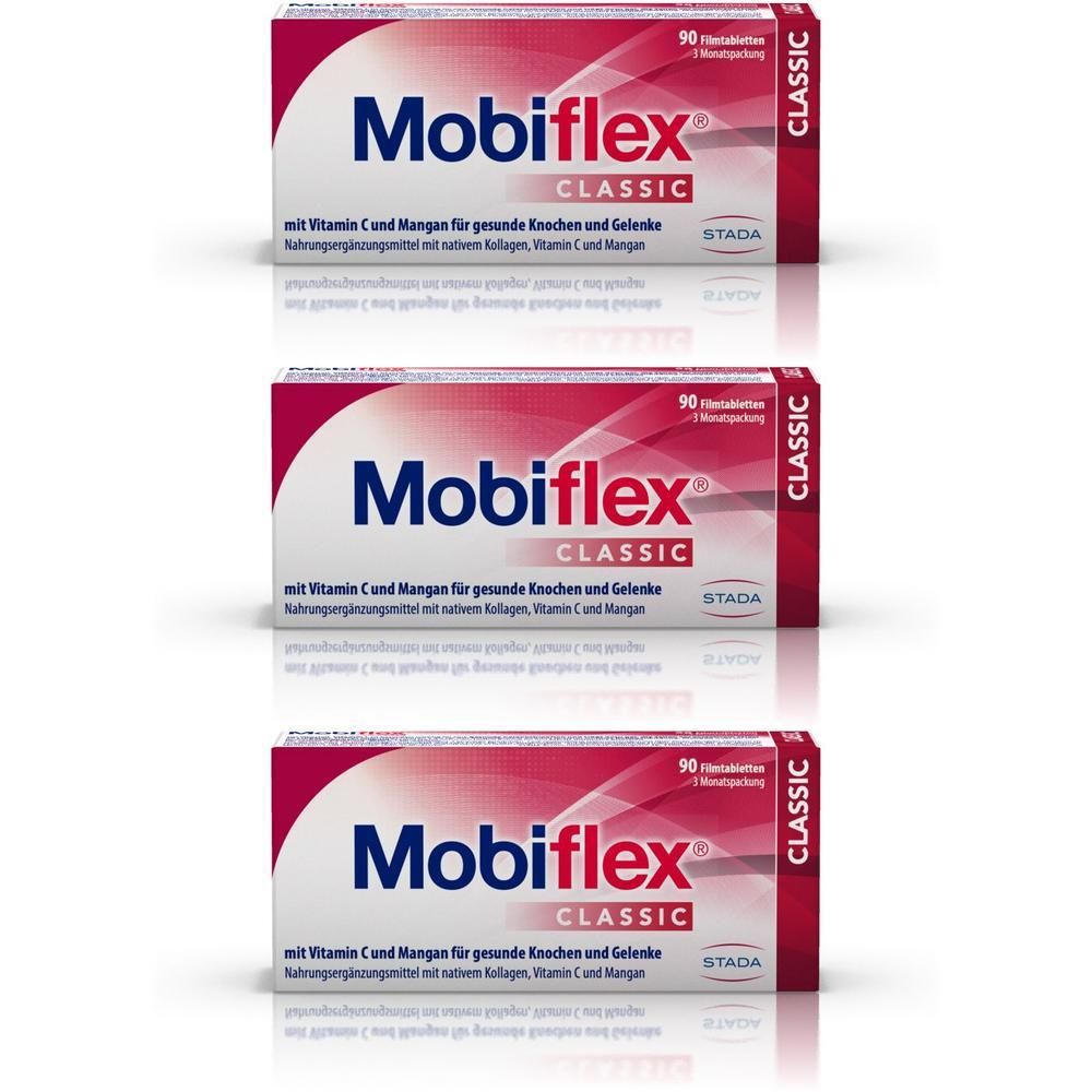 Drei Packungen Mobiflex Classic mit 90 Filmtabletten, für Gelenke, mit Kollagen Typ II.