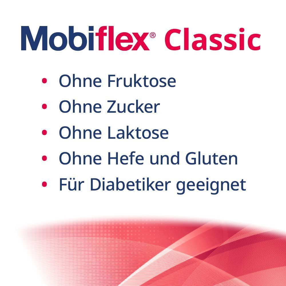 Mobiflex Classic: Ohne Fruktose, Zucker, Laktose, Hefe, Gluten. Für Diabetiker geeignet.