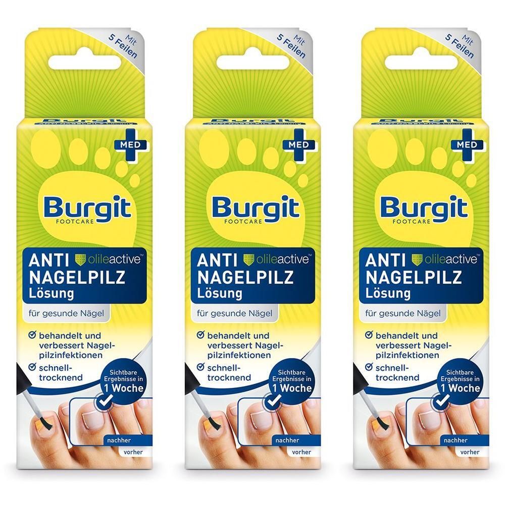 Drei Packungen Burgit Anti Nagelpilz Lösung mit Applikator. Für gesunde Nägel.
