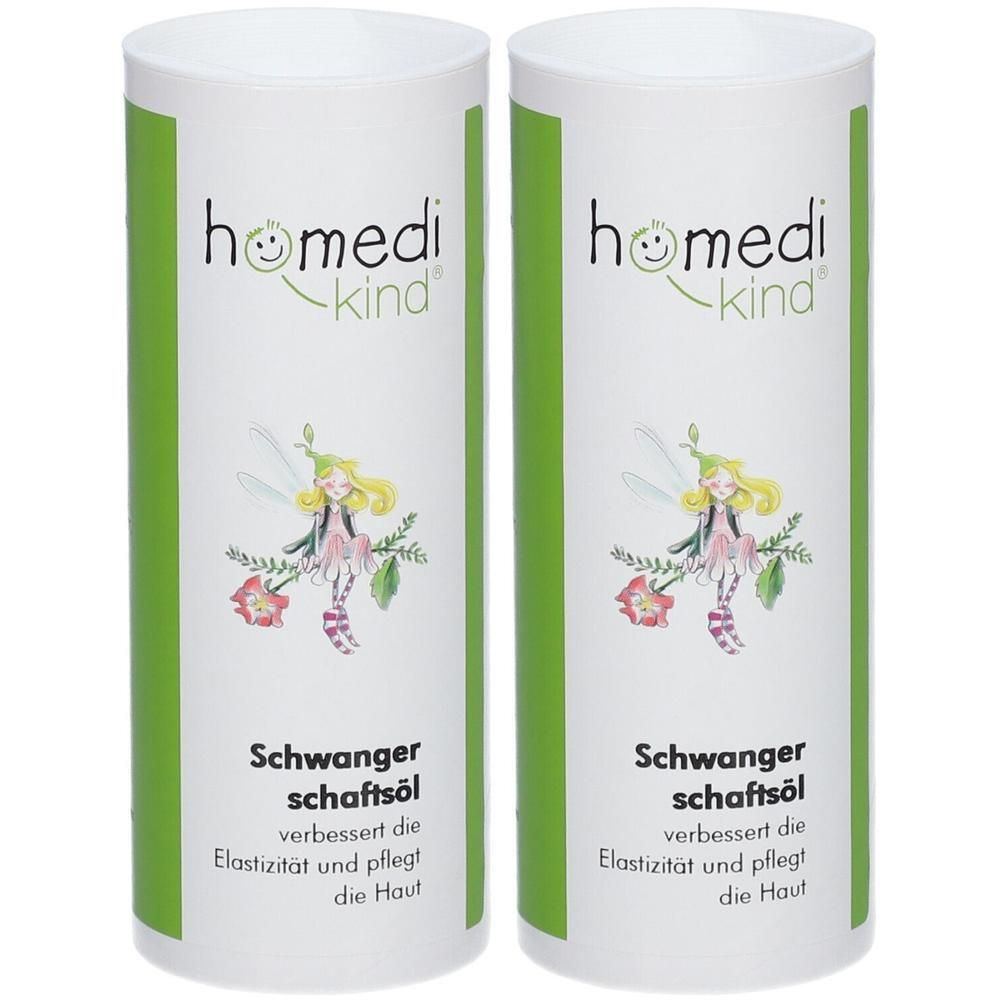Zwei Tuben Schwangerschaftsöl mit Elfenmotiv und Text.
